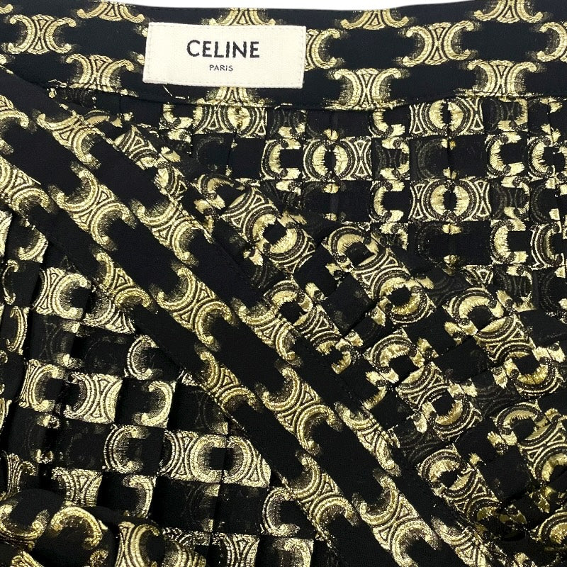 セリーヌ CELINE トリオンフ総柄プリーツスカート 2J075805F ブラック 絹 レディース ロングスカート