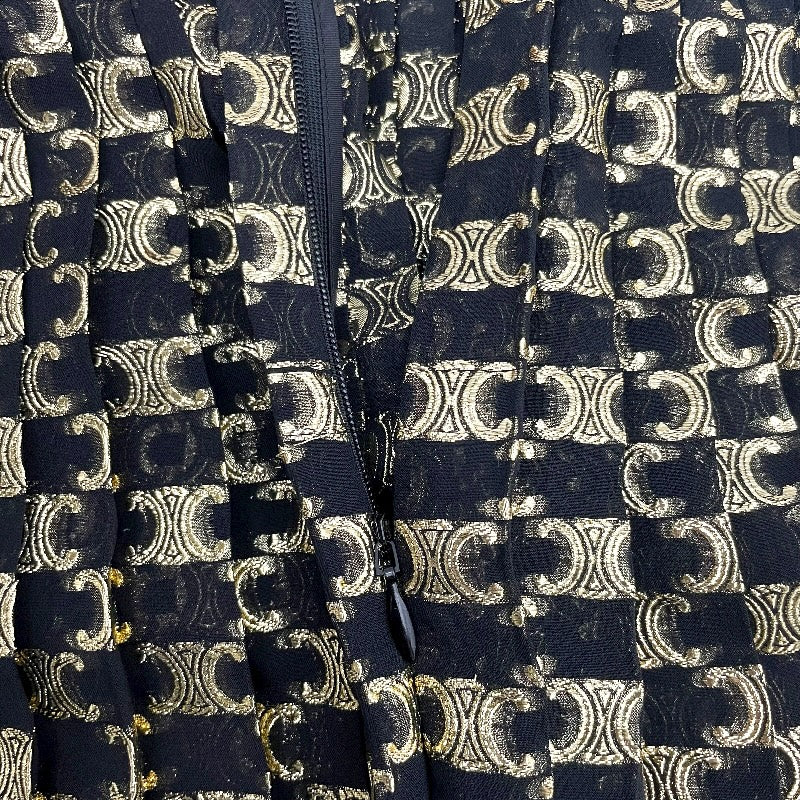 セリーヌ CELINE トリオンフ総柄プリーツスカート 2J075805F ブラック 絹 レディース ロングスカート