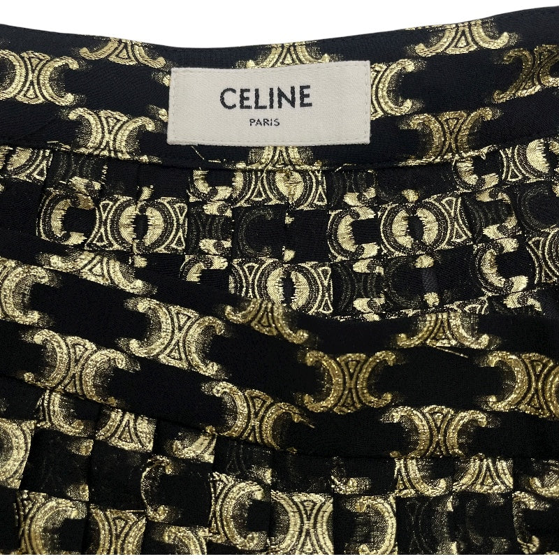 セリーヌ CELINE トリオンフ総柄プリーツスカート 2J075805F ブラック 絹 レディース ロングスカート