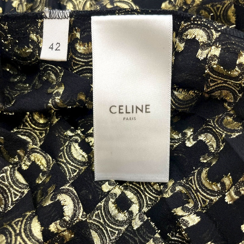 セリーヌ CELINE トリオンフ総柄プリーツスカート 2J075805F ブラック 絹 レディース ロングスカート