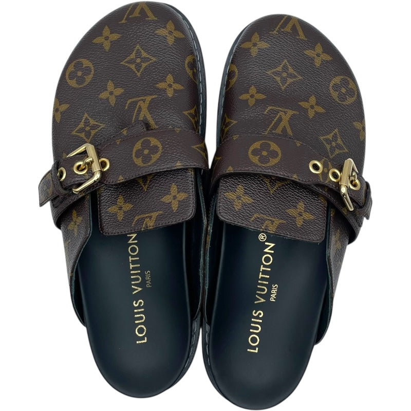 ルイ・ヴィトン LOUIS VUITTON モノグラム総柄ミュールサンダル TC0233 ブラウン レザー レディース サンダル