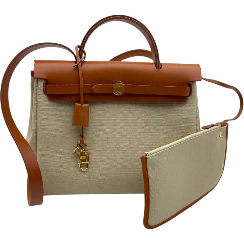 エルメス HERMES エールバッグジップPM B刻 ベージュ GD金具 トワル/ヴァッシュハンター レディース ハンドバッグ