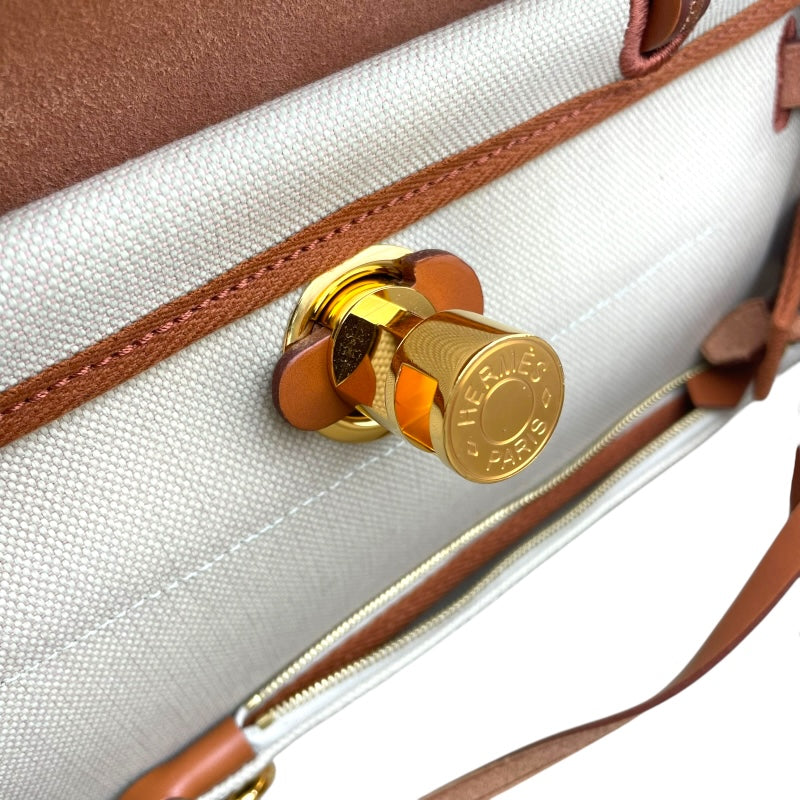 エルメス HERMES エールバッグジップPM B刻 ベージュ GD金具 トワル/ヴァッシュハンター レディース ハンドバッグ