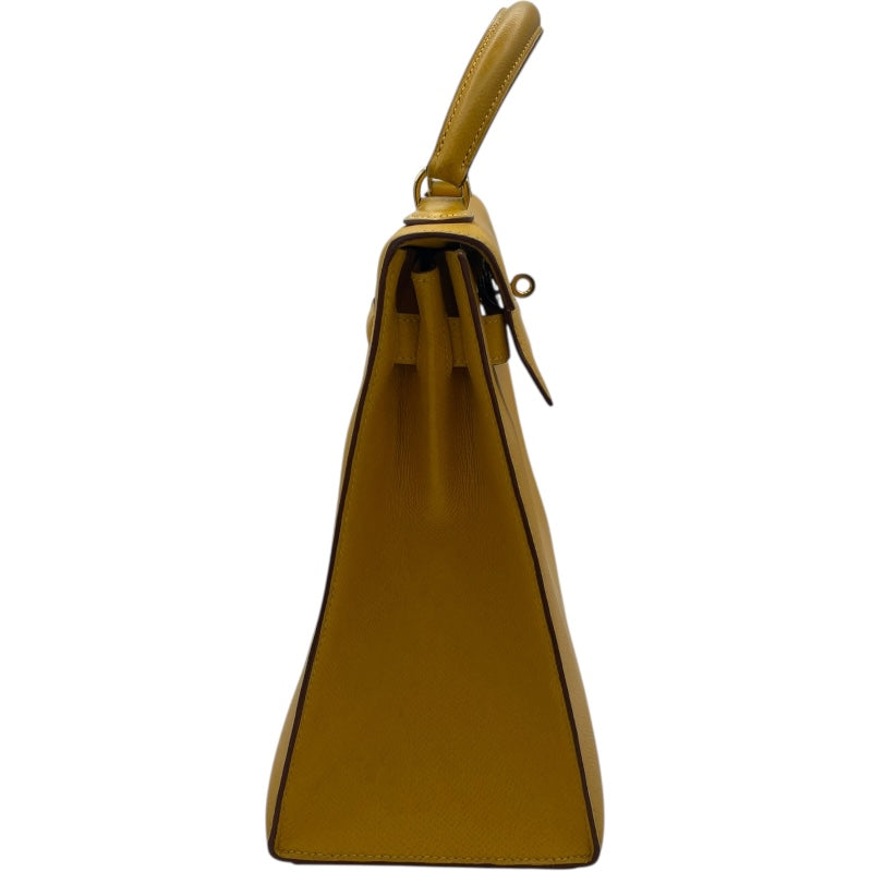 エルメス HERMES ケリー32 外縫い 〇W刻 イエロー GD金具 クシュベル レディース ハンドバッグ