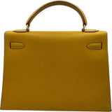 エルメス HERMES ケリー32 外縫い 〇W刻 イエロー GD金具 クシュベル レディース ハンドバッグ