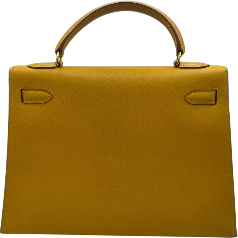エルメス HERMES ケリー32 外縫い 〇W刻 イエロー GD金具 クシュベル レディース ハンドバッグ