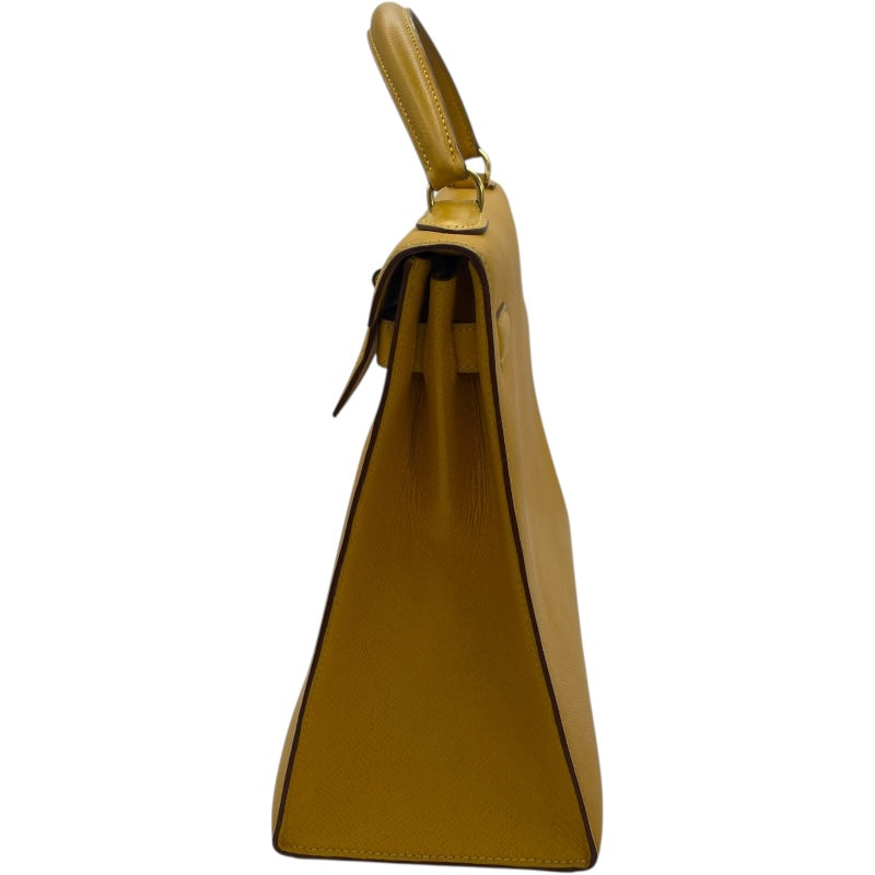 エルメス HERMES ケリー32 外縫い 〇W刻 イエロー GD金具 クシュベル レディース ハンドバッグ