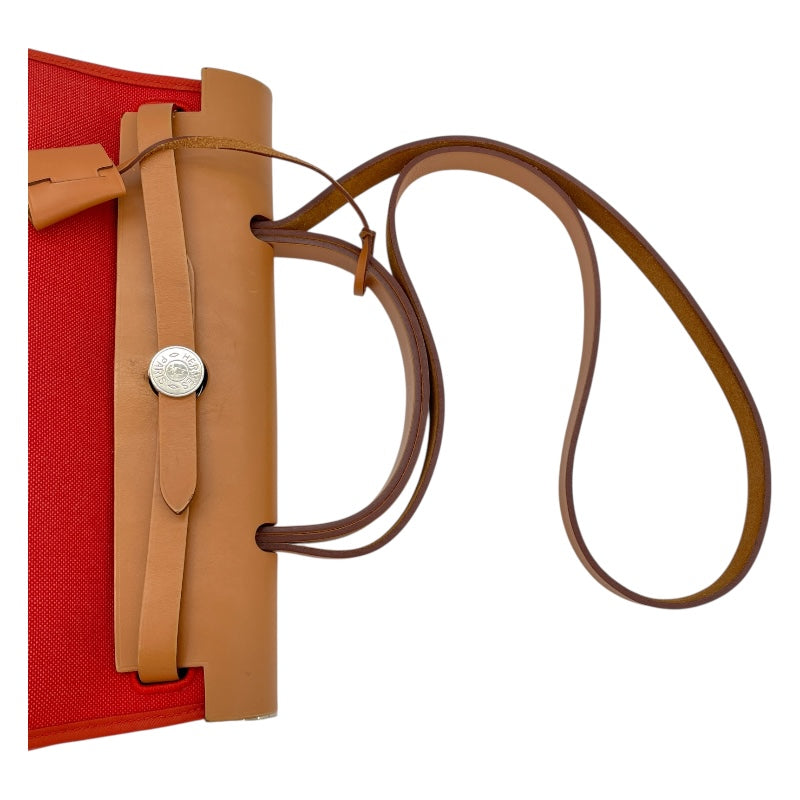 エルメス HERMES エールバッグジップPM X刻 オレンジ・ブラウン SV金具 トワル/ハンター レディース ショルダーバッグ