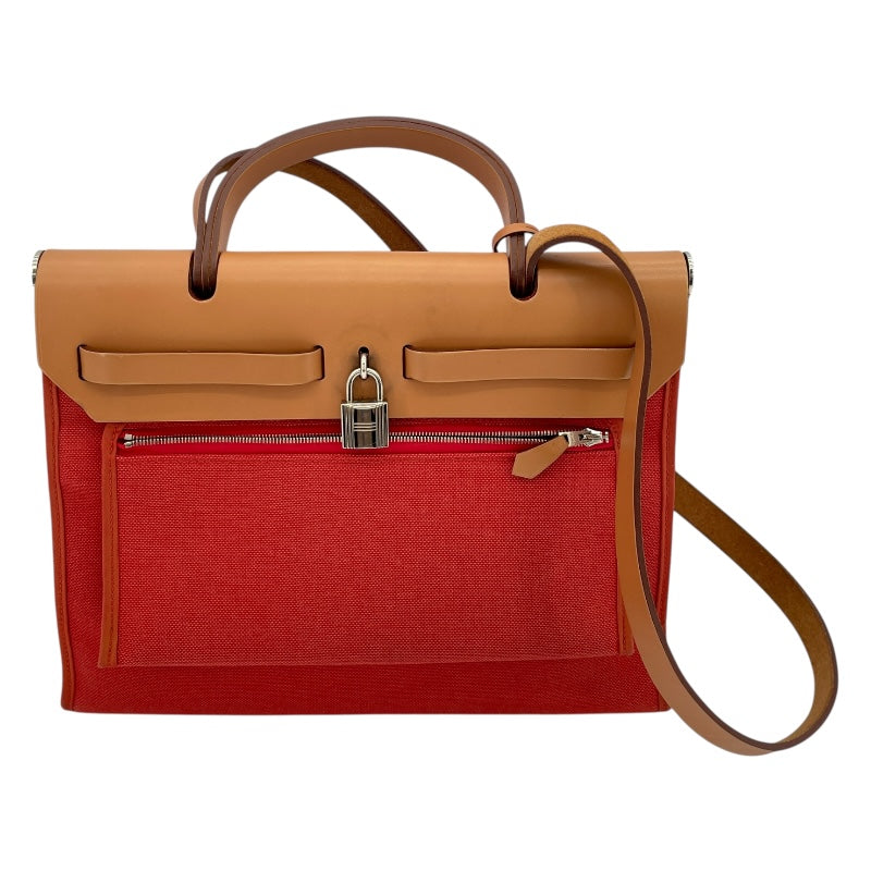 エルメス HERMES エールバッグジップPM X刻 オレンジ・ブラウン SV金具 トワル/ハンター レディース ショルダーバッグ