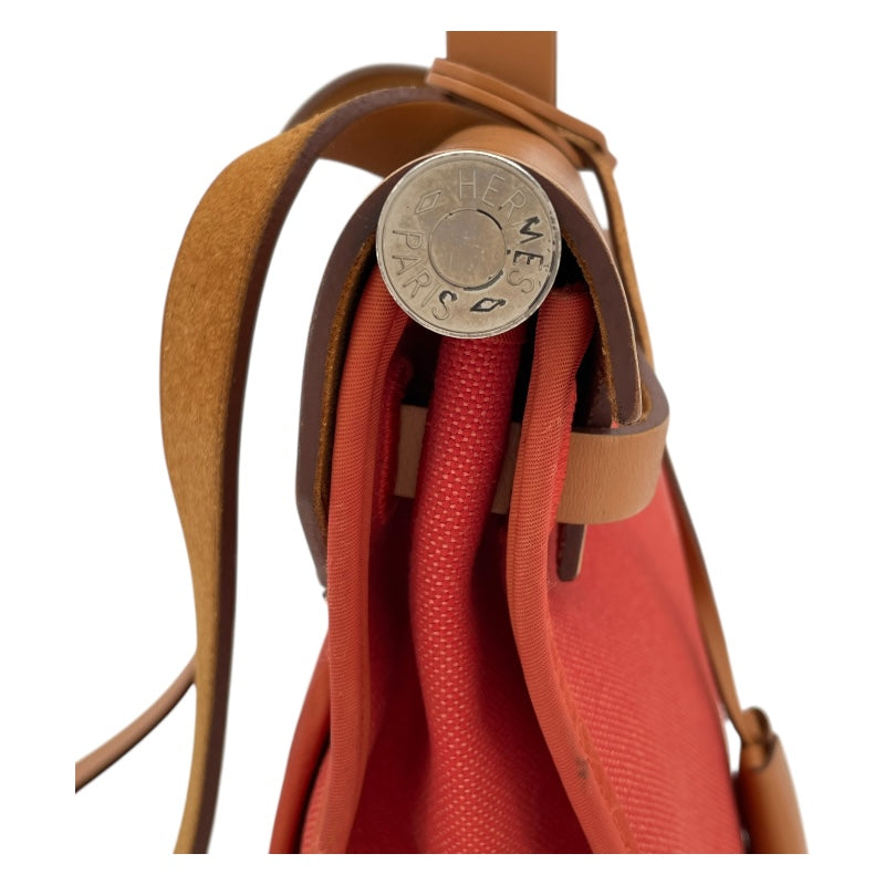 エルメス HERMES エールバッグジップPM X刻 オレンジ・ブラウン SV金具 トワル/ハンター レディース ショルダーバッグ