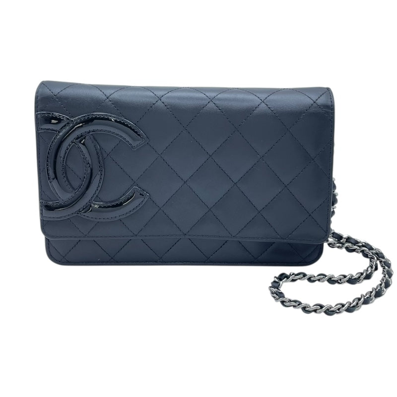 シャネル CHANEL カンボンラインチェーンウォレット A46646 16番台 ブラック　シルバー金具 カーフスキン レディース ウォレットチェーン