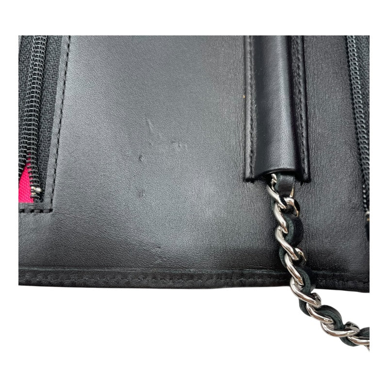 シャネル CHANEL カンボンラインチェーンウォレット A46646 16番台 ブラック　シルバー金具 カーフスキン レディース ウォレットチェーン