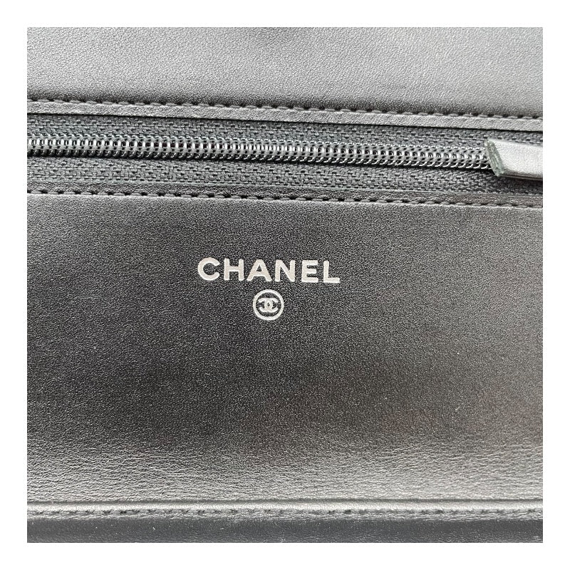 シャネル CHANEL カンボンラインチェーンウォレット A46646 16番台 ブラック　シルバー金具 カーフスキン レディース ウォレットチェーン