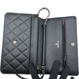 シャネル CHANEL カンボンラインチェーンウォレット A46646 16番台 ブラック　シルバー金具 カーフスキン レディース ウォレットチェーン