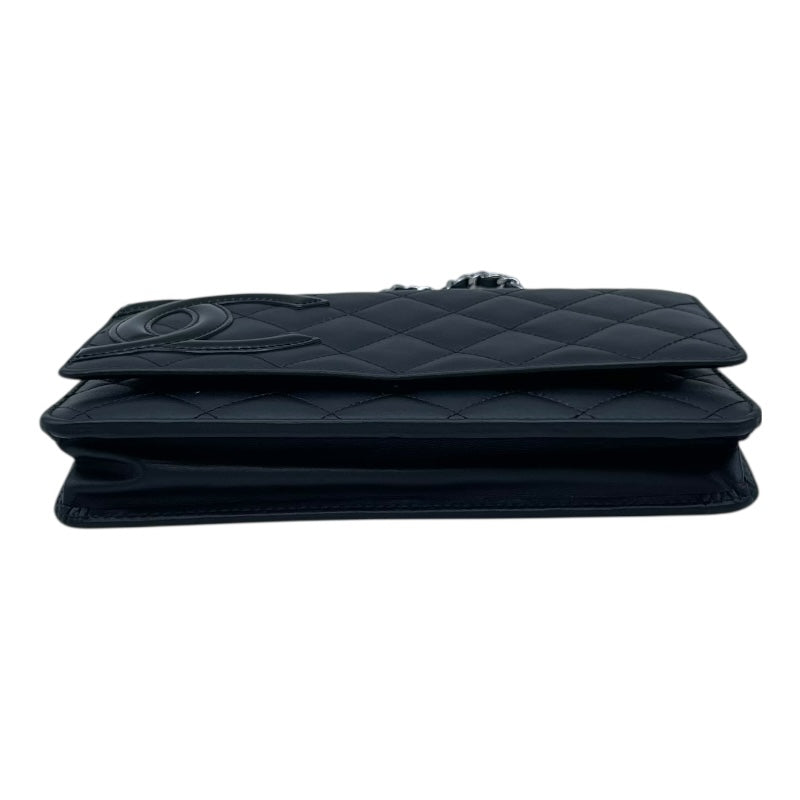 シャネル CHANEL カンボンラインチェーンウォレット A46646 16番台 ブラック　シルバー金具 カーフスキン レディース ウォレットチェーン