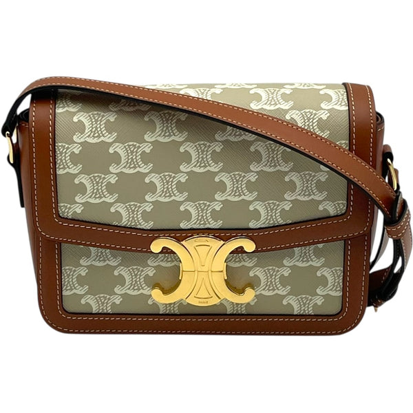 セリーヌ CELINE ティーントリオンフバッグ 188882 グレージュ GD金具 トリオンフキャンバス/レザー レディース ショルダーバッグ