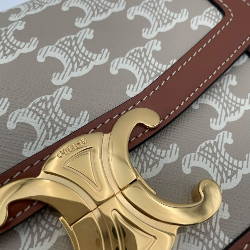 セリーヌ CELINE ティーントリオンフバッグ 188882 グレージュ GD金具 トリオンフキャンバス/レザー レディース ショルダーバッグ