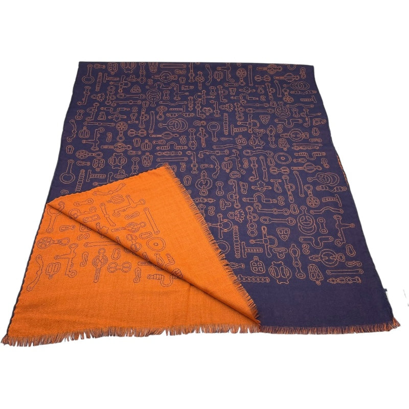 エルメス HERMES リバーシブル スカーフ ネイビー・オレンジ シルク・カシミヤ レディース スカーフ