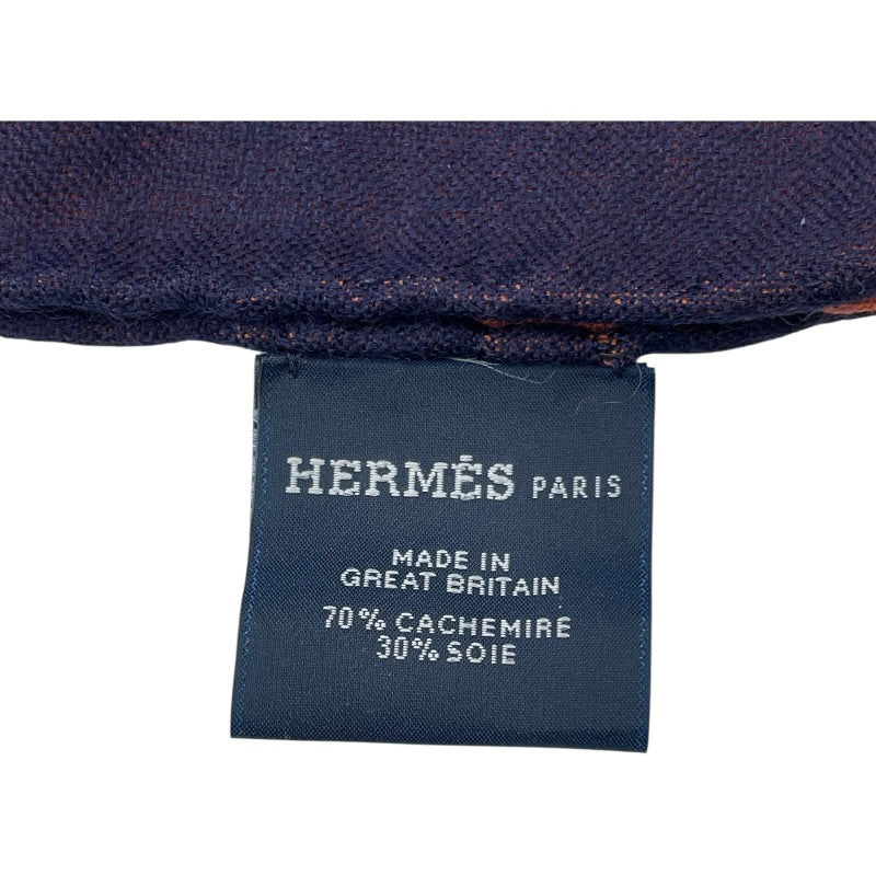 エルメス HERMES リバーシブル スカーフ ネイビー・オレンジ シルク・カシミヤ レディース スカーフ