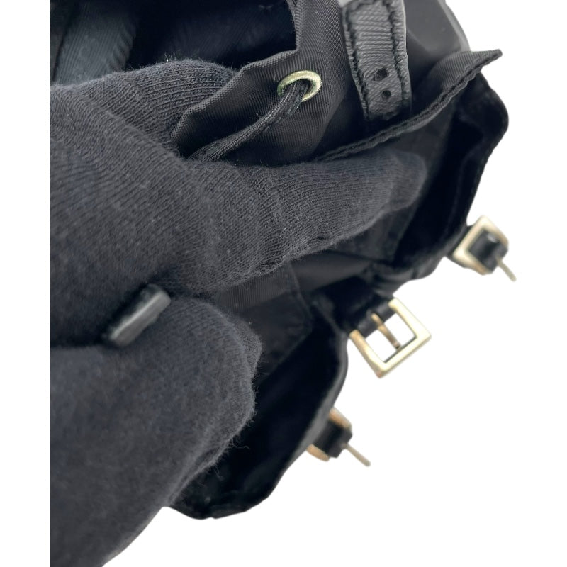 プラダ PRADA トライアングルロゴミニバッグバックチェーンショルダー ブラック シルバー金具 レザー×ナイロン レディース ショルダーバッグ