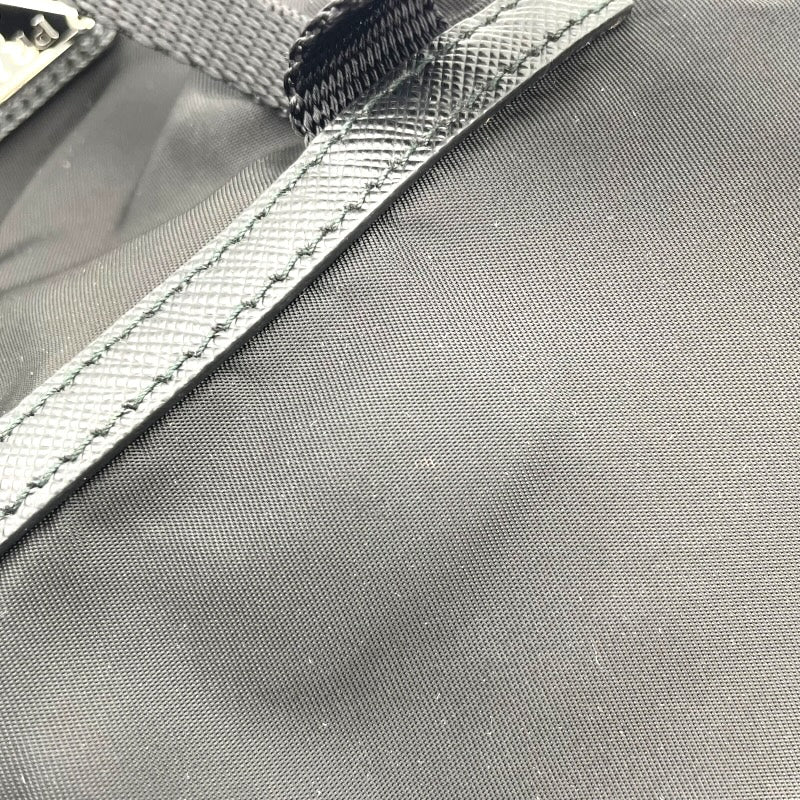プラダ PRADA トライアングルロゴミニバッグバックチェーンショルダー ブラック シルバー金具 レザー×ナイロン レディース ショルダーバッグ