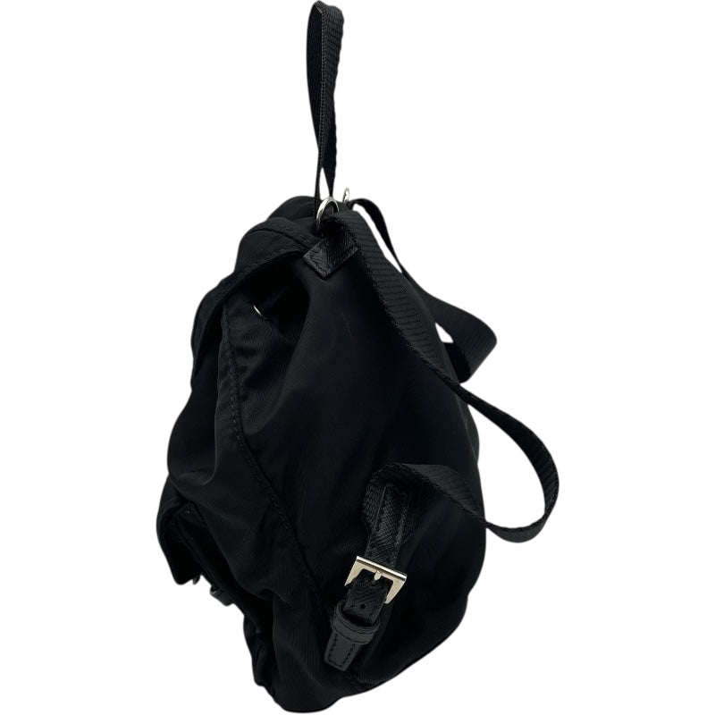 プラダ PRADA トライアングルロゴミニバッグバックチェーンショルダー ブラック シルバー金具 レザー×ナイロン レディース ショルダーバッグ