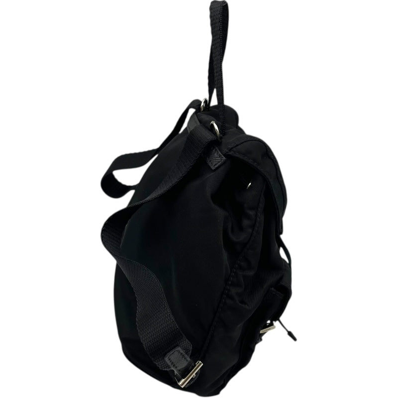 プラダ PRADA トライアングルロゴミニバッグバックチェーンショルダー ブラック シルバー金具 レザー×ナイロン レディース ショルダーバッグ