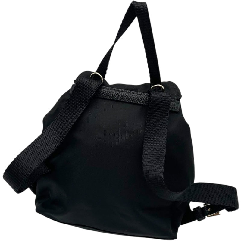プラダ PRADA トライアングルロゴミニバッグバックチェーンショルダー ブラック シルバー金具 レザー×ナイロン レディース ショルダーバッグ