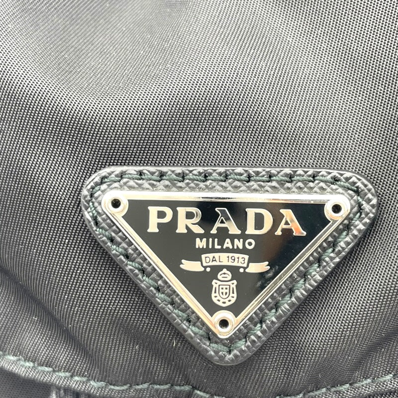 プラダ PRADA トライアングルロゴミニバッグバックチェーンショルダー ブラック シルバー金具 レザー×ナイロン レディース ショルダーバッグ