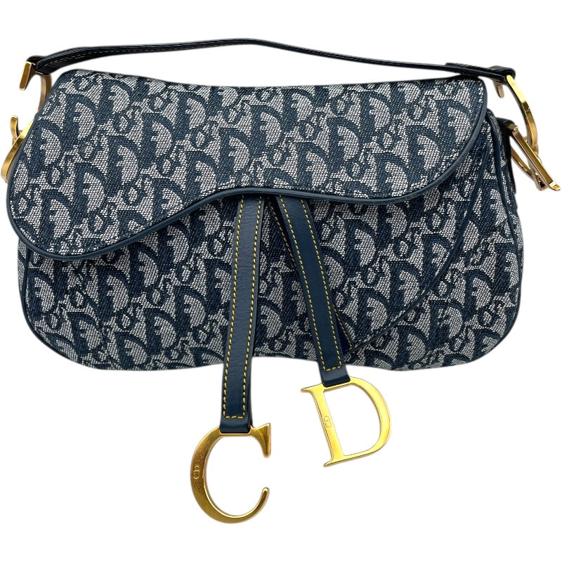 クリスチャン・ディオール Christian Dior トロッターサドルバッグ ネイビー キャンバス レディース ショルダーバッグ
