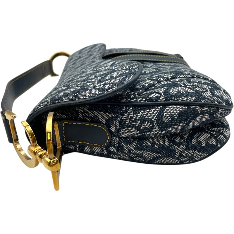 クリスチャン・ディオール Christian Dior トロッターサドルバッグ ネイビー キャンバス レディース ショルダーバッグ