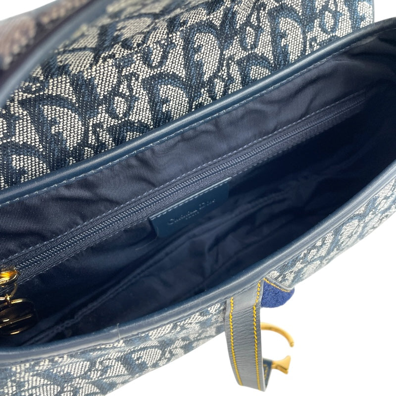 クリスチャン・ディオール Christian Dior トロッターサドルバッグ ネイビー キャンバス レディース ショルダーバッグ