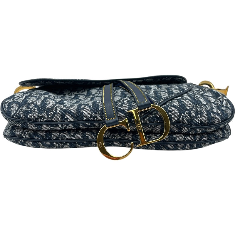 クリスチャン・ディオール Christian Dior トロッターサドルバッグ ネイビー キャンバス レディース ショルダーバッグ