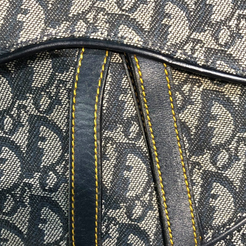クリスチャン・ディオール Christian Dior トロッターサドルバッグ ネイビー/ゴールド金具 トロッターキャンバス レディース ハンドバッグ