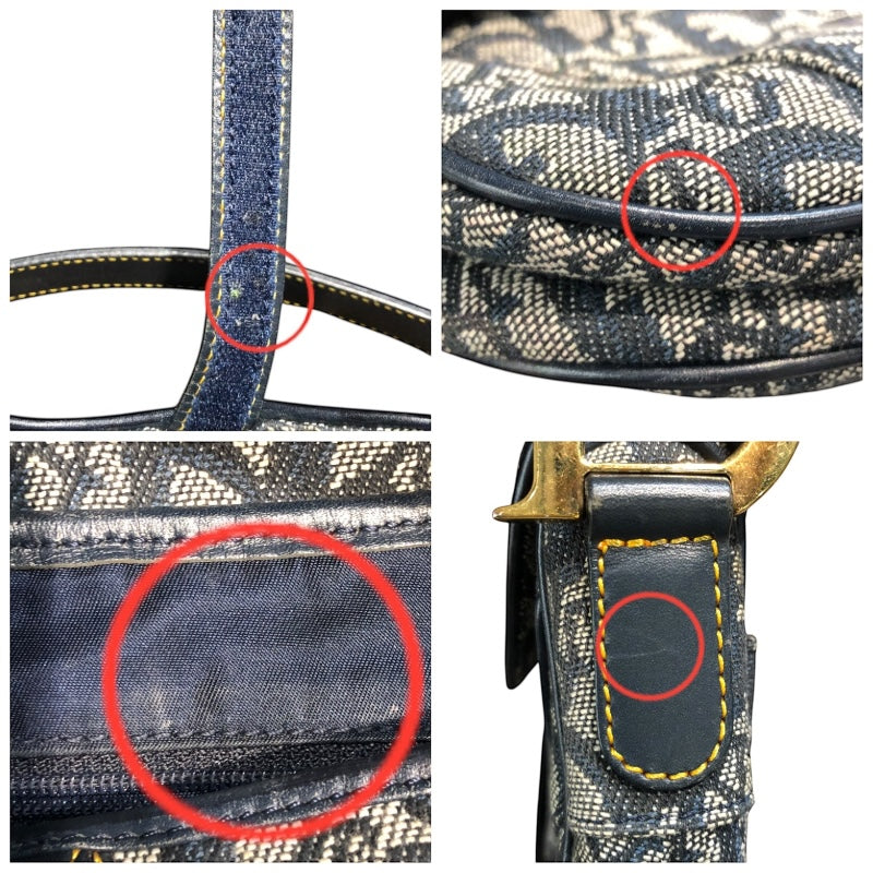 クリスチャン・ディオール Christian Dior トロッターサドルバッグ ネイビー/ゴールド金具 トロッターキャンバス レディース ハンドバッグ