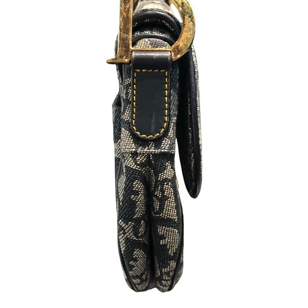 クリスチャン・ディオール Christian Dior トロッターサドルバッグ ネイビー/ゴールド金具 トロッターキャンバス レディース ハンドバッグ