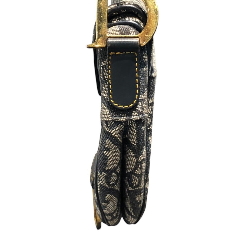 クリスチャン・ディオール Christian Dior トロッターサドルバッグ ネイビー/ゴールド金具 トロッターキャンバス レディース ハンドバッグ