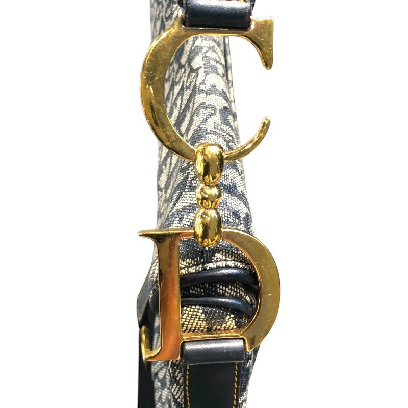 クリスチャン・ディオール Christian Dior トロッターサドルバッグ ネイビー/ゴールド金具 トロッターキャンバス レディース ハンドバッグ