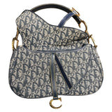 クリスチャン・ディオール Christian Dior トロッターサドルバッグ ネイビー/ゴールド金具 トロッターキャンバス レディース ハンドバッグ