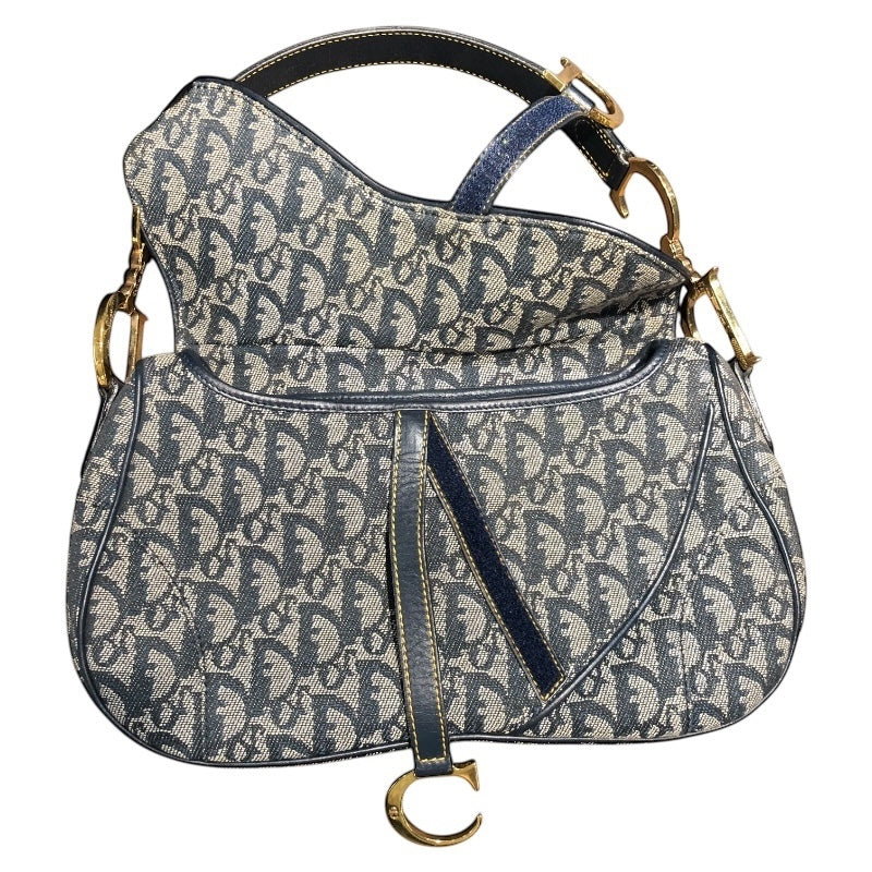 クリスチャン・ディオール Christian Dior トロッターサドルバッグ ネイビー/ゴールド金具 トロッターキャンバス レディース ハンドバッグ