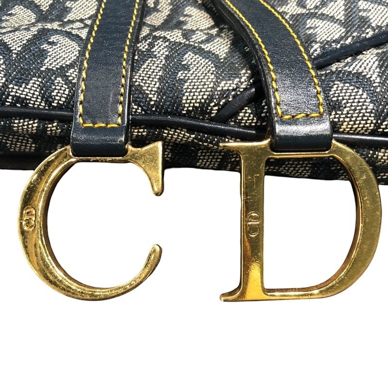 クリスチャン・ディオール Christian Dior トロッターサドルバッグ ネイビー/ゴールド金具 トロッターキャンバス レディース ハンドバッグ