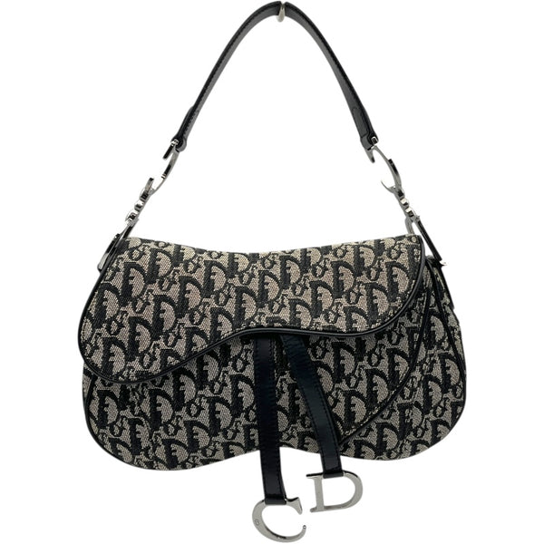 クリスチャン・ディオール Christian Dior トロッター サドルバッグ ブラック SV金具 トロッターキャンバス レディース ハンドバッグ