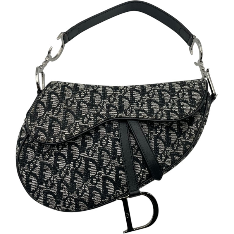 クリスチャン・ディオール Christian Dior トロッター サドルバッグ ブラック SV金具 トロッターキャンバス・レザー レディース ハンドバッグ