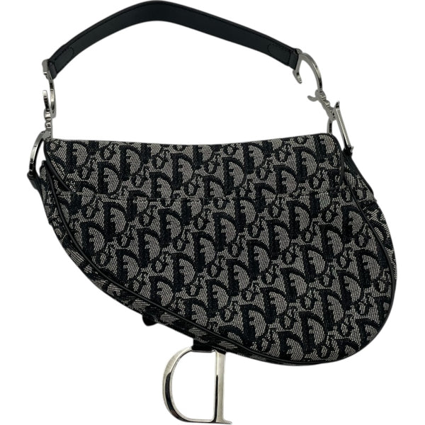 クリスチャン・ディオール Christian Dior トロッター サドルバッグ ブラック SV金具 トロッターキャンバス・レザー レディース ハンドバッグ