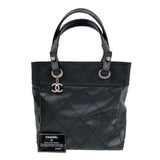 シャネル CHANEL パリビアリッツトートPM ブラック コーティングキャンバス レディース ハンドバッグ
