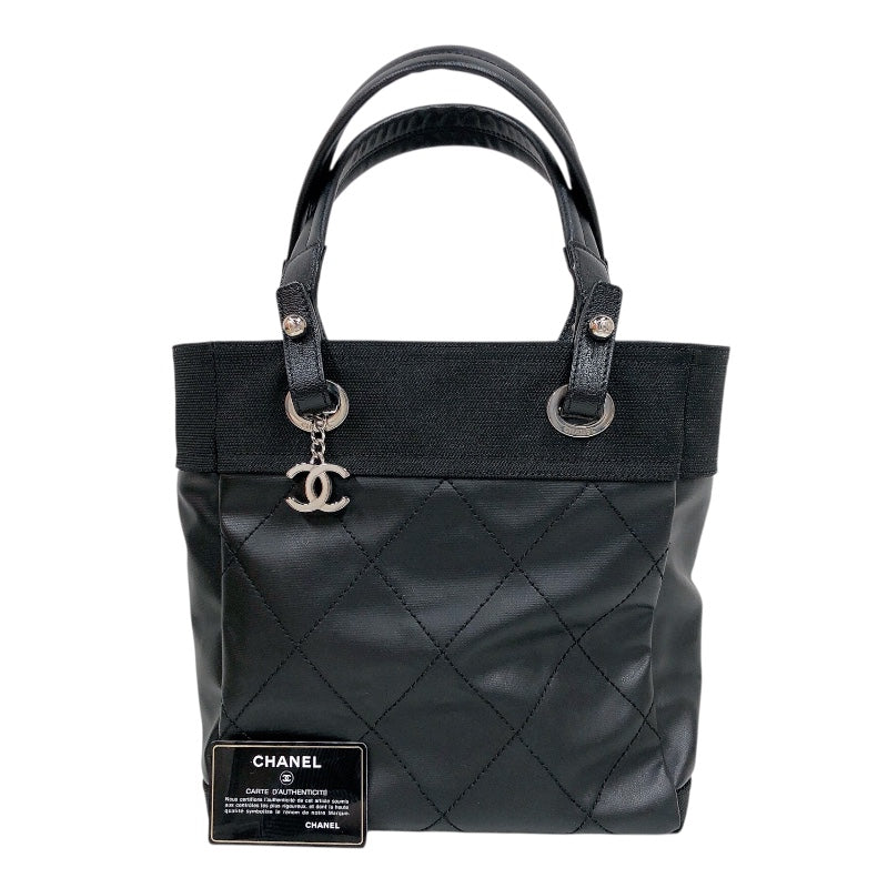 シャネル CHANEL パリビアリッツトートPM ブラック コーティングキャンバス レディース ハンドバッグ