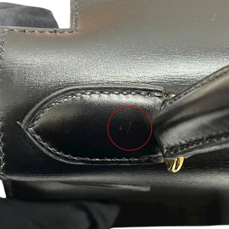 エルメス HERMES ケリー28 外縫い □A刻 ブラック/ゴールド金具 ボックスカーフ レディース ハンドバッグ