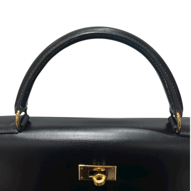 エルメス HERMES ケリー28 外縫い □A刻 ブラック/ゴールド金具 ボックスカーフ レディース ハンドバッグ