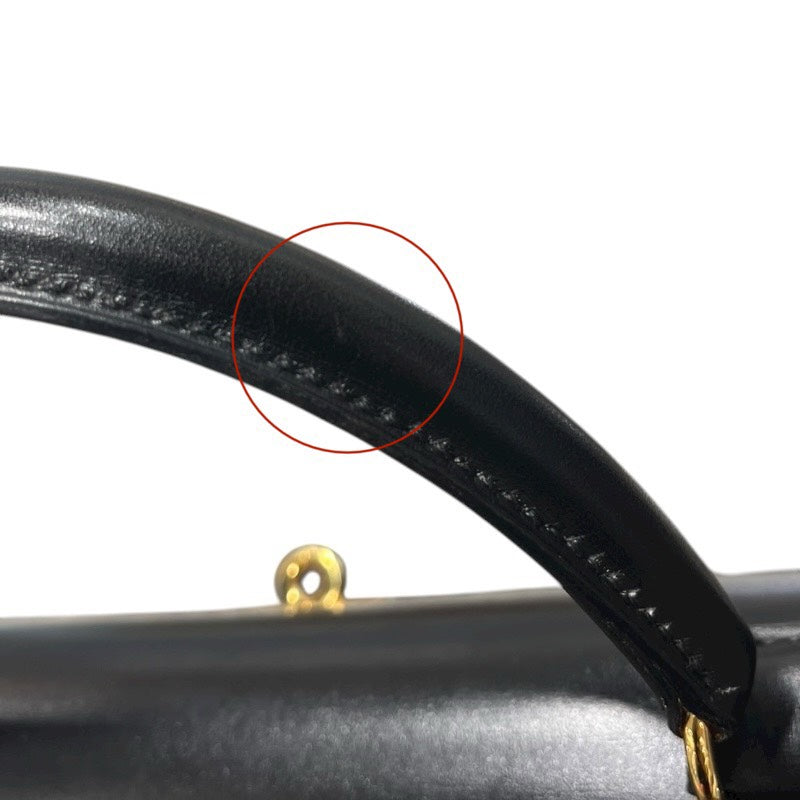 エルメス HERMES ケリー28 外縫い □A刻 ブラック/ゴールド金具 ボックスカーフ レディース ハンドバッグ