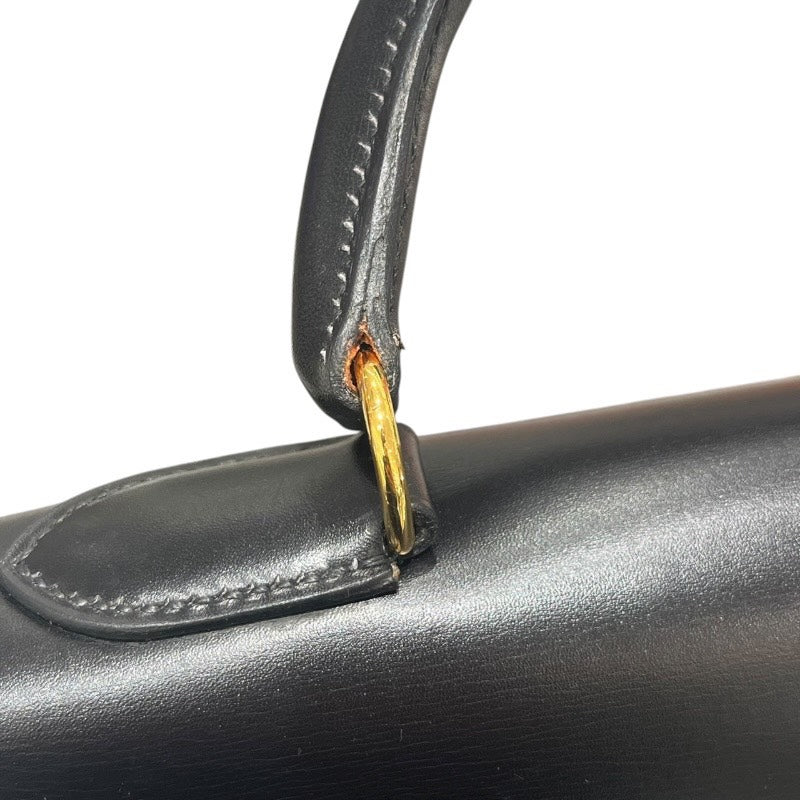 エルメス HERMES ケリー28 外縫い □A刻 ブラック/ゴールド金具 ボックスカーフ レディース ハンドバッグ
